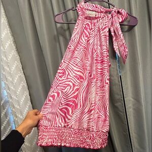 Heart Soul Soulmate Halter pink Zebra imported fabric elastic waist neck tie S